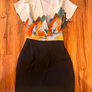 Asian Inspired Elegant Black and Multicolor Maxi Dress